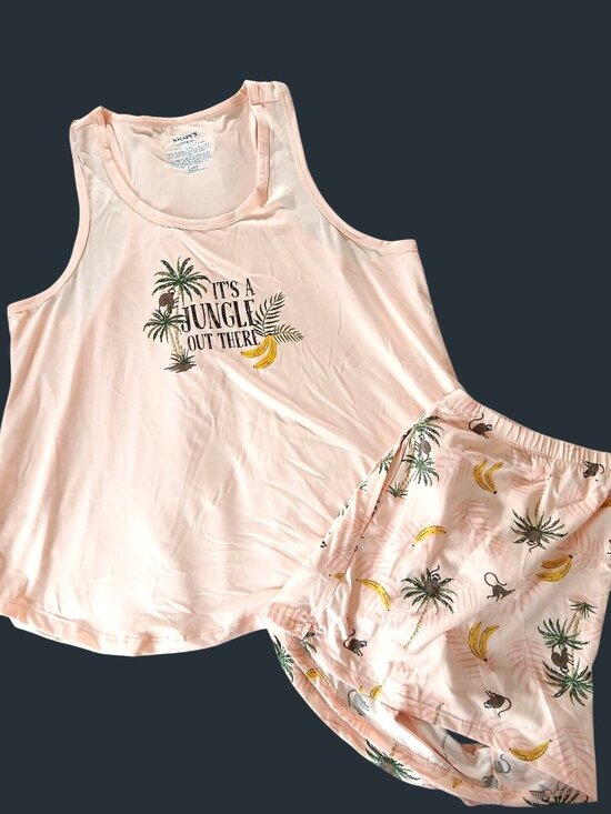 Joyspun Other - JoySpun Womens Peach Jungle Print Tank Top Shorts Pajamas XL Recycled Poly NWT